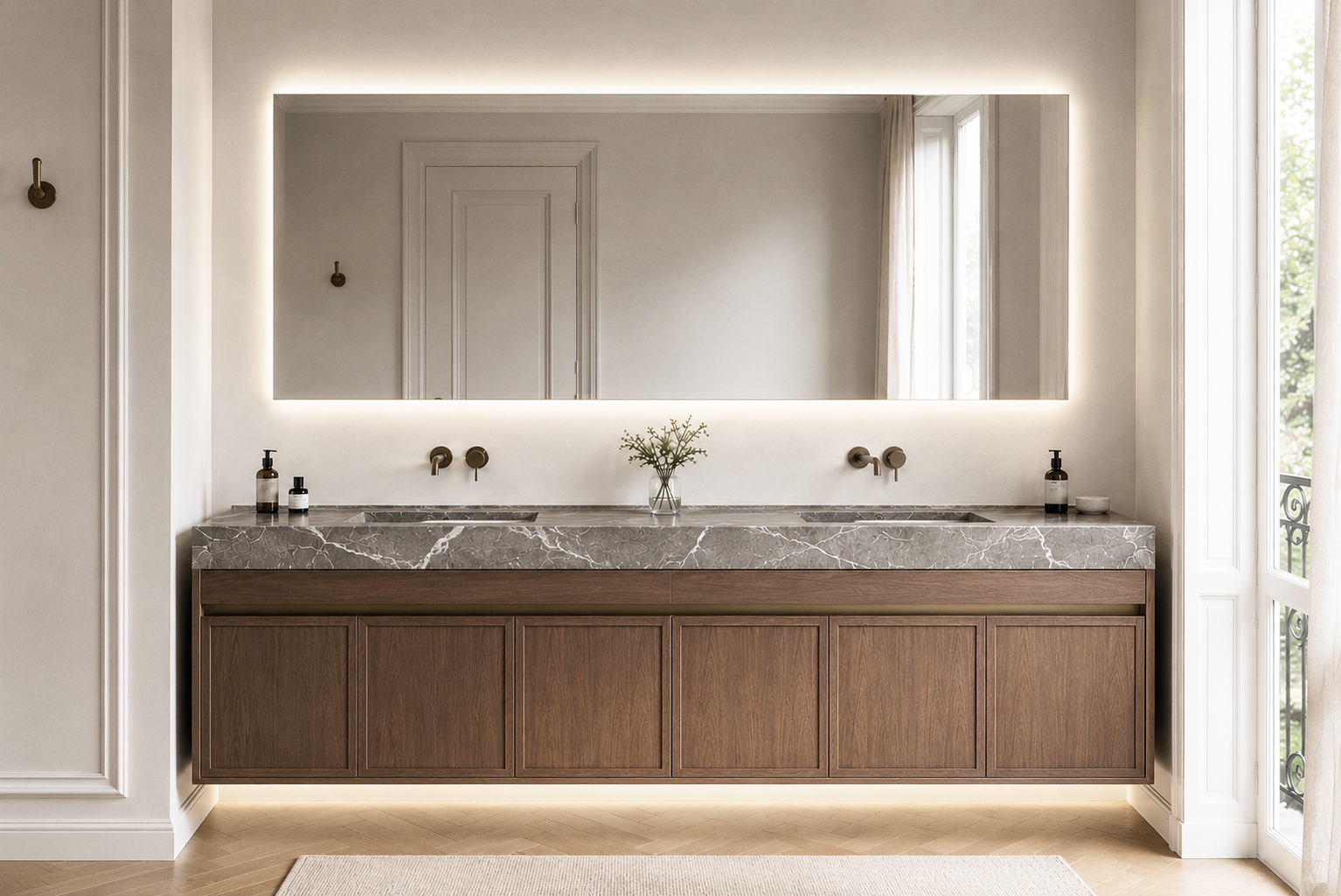 Versilia bathroom vanity in Corian with mini shaker precision